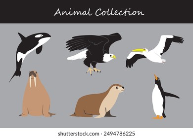 Animals collection. Flat style vector illustration.
