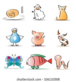 Animals collection of funny vector on the white background