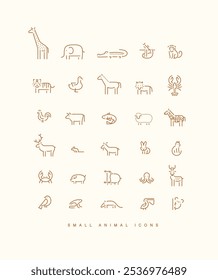 Animals collection giraffe, elephant, crocodile, sloth, tiger, cheetah, bird, horse, lion, lobster, parrot, bull, fish, sheep, zebra, deer, squirrel, goat drawing on beige background