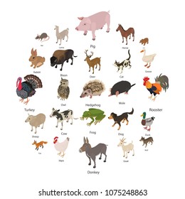 Animals collection icons set. Isometric illustration of 25 animals collection vector icons for web