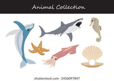 Animals collection isolated on white background. Flat style vector illustration.