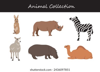 Animals collection isolated on white background. Flat style vector illustration.