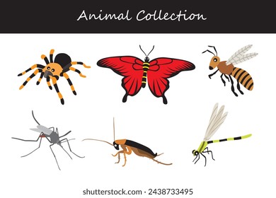 Animals collection isolated on white background. Flat style vector illustration.