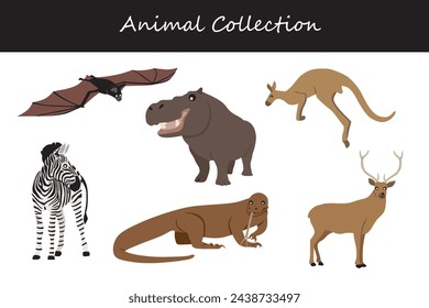 Animals collection isolated on white background. Flat style vector illustration.
