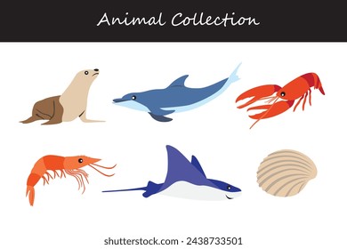 Animals collection isolated on white background. Flat style vector illustration.