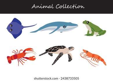 Animals collection isolated on white background. Flat style vector illustration.