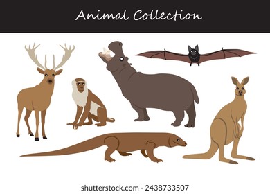 Animals collection isolated on white background. Flat style vector illustration.