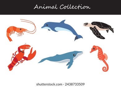 Animals collection isolated on white background. Flat style vector illustration.