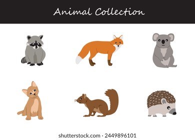 Animals collection isolated on white background. Flat style vector illustration.