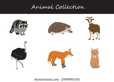 Animals collection isolated on white background. Flat style vector illustration.