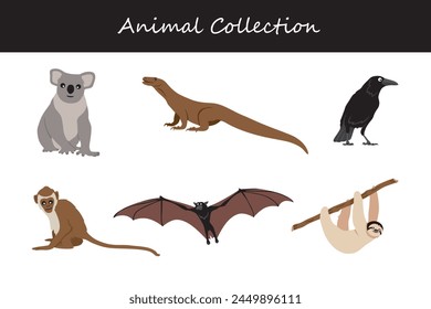 Animals collection isolated on white background. Flat style vector illustration.