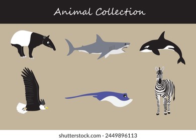 Animals collection isolated on white background. Flat style vector illustration.