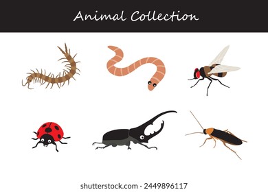 Animals collection isolated on white background. Flat style vector illustration.