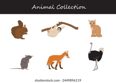 Animals collection isolated on white background. Flat style vector illustration.