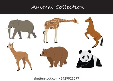 Animals collection. Vector illustration on white background. Flat style.