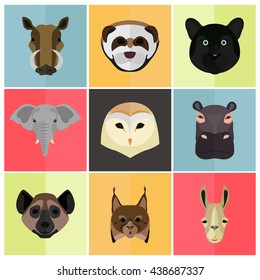 Animals color flat set