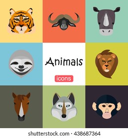 Animals color flat set