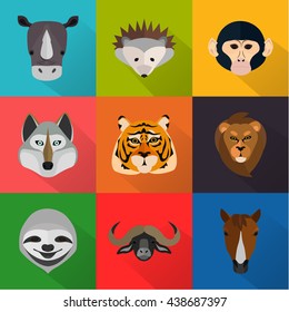 Animals color flat set