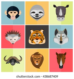 Animals color flat set