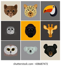 Animals color flat set