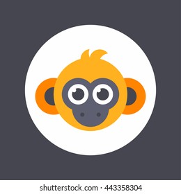 Animals. Colored in bright orange flat vector illustration of monkey face.