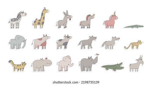 animals colorful stickers vector set