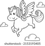 animals coloring book alphabet. Isolated on white background. Vector cartoon pegasus.