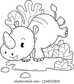 animals coloring book alphabet. Isolated on white background. Vector cartoon rhino.