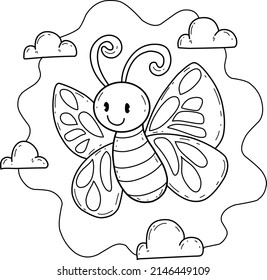 animals coloring book alphabet. Isolated on white background. Vector cartoon butterfly.