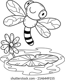 animals coloring book alphabet. Isolated on white background. Vector cartoon dragonfly.