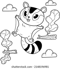 animals coloring book alphabet. Isolated on white background. Vector cartoon sugar glider.