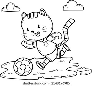 animals coloring book alphabet. Isolated on white background. Vector cartoon cat soccer.