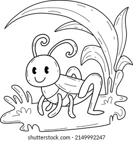 animals coloring book alphabet. Isolated on white background. Vector cartoon cricket.