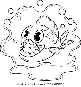 animals coloring book alphabet. Isolated on white background. Vector cartoon piranha.
