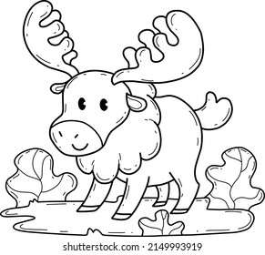 animals coloring book alphabet. Isolated on white background. Vector cartoon moose.