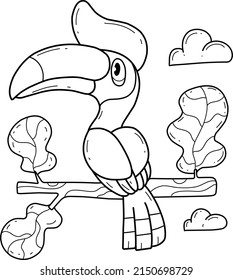 animals coloring book alphabet. Isolated on white background. Vector cartoon toucan bird.