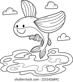 animals coloring book alphabet. Isolated on white background. Vector cartoon flying fish.