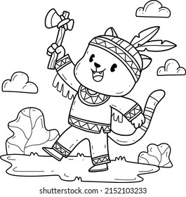 animals coloring book alphabet. Isolated on white background. Vector cartoon indian cat.