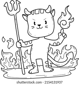 animals coloring book alphabet. Isolated on white background. Vector cartoon cat devil.