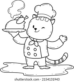animals coloring book alphabet. Isolated on white background. Vector cartoon cat chef.