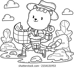 animals coloring book alphabet. Isolated on white background. Vector cartoon cat Explorer.
