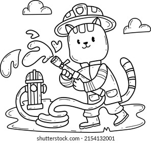 animals coloring book alphabet. Isolated on white background. Vector cartoon cat firefighter.