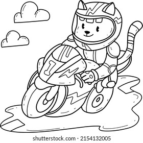 animals coloring book alphabet. Isolated on white background. Vector cartoon cat racer.