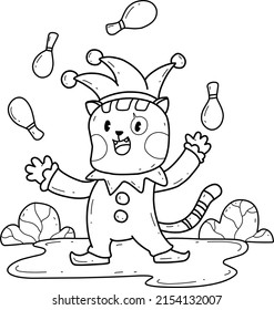 animals coloring book alphabet. Isolated on white background. Vector cartoon cat clown.