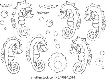 Animals coloring page. Child development and education. A Practical sheet from a set of exercises game for kids. Math exercises for the study of numbers. Educational a mathematical game