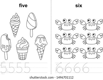Animals Coloring page. Child development and education. A Practical sheet from a set of exercises game for kids. Math exercises for the study of numbers. Educational a mathematical game. 