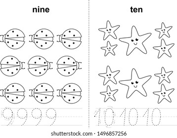 Animals Coloring page. Child development and education. A Practical sheet from a set of exercises game for kids. Math exercises for the study of numbers. Educational a mathematical game. 