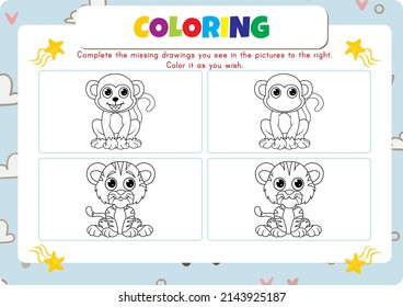 Animals coloring page for kids.