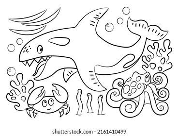 Animals coloring page. Killer whale coloring page. Sea life outline. Sea creatures drawing. Fish cartoon.