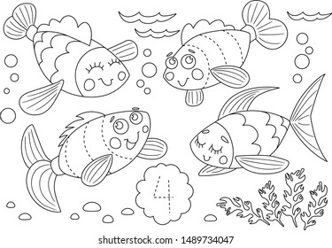 Animals coloring page. School worksheet activity. A Practical sheet from a set of exercises game for kids. Math exercises for the study of numbers. Educational a mathematical game. Kids drawing